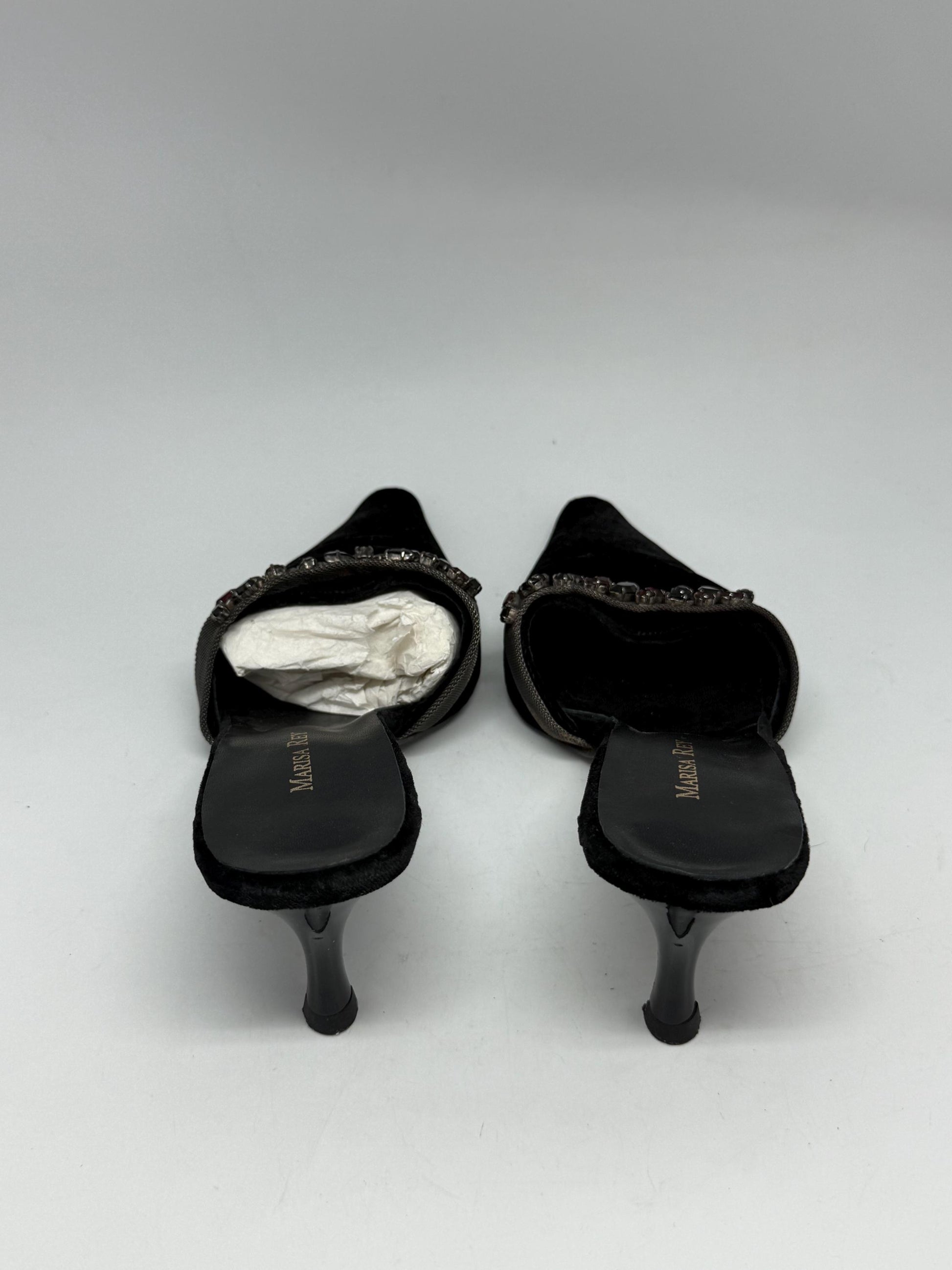 Black Velvet Mules With Stone Embellishment — additional view 6