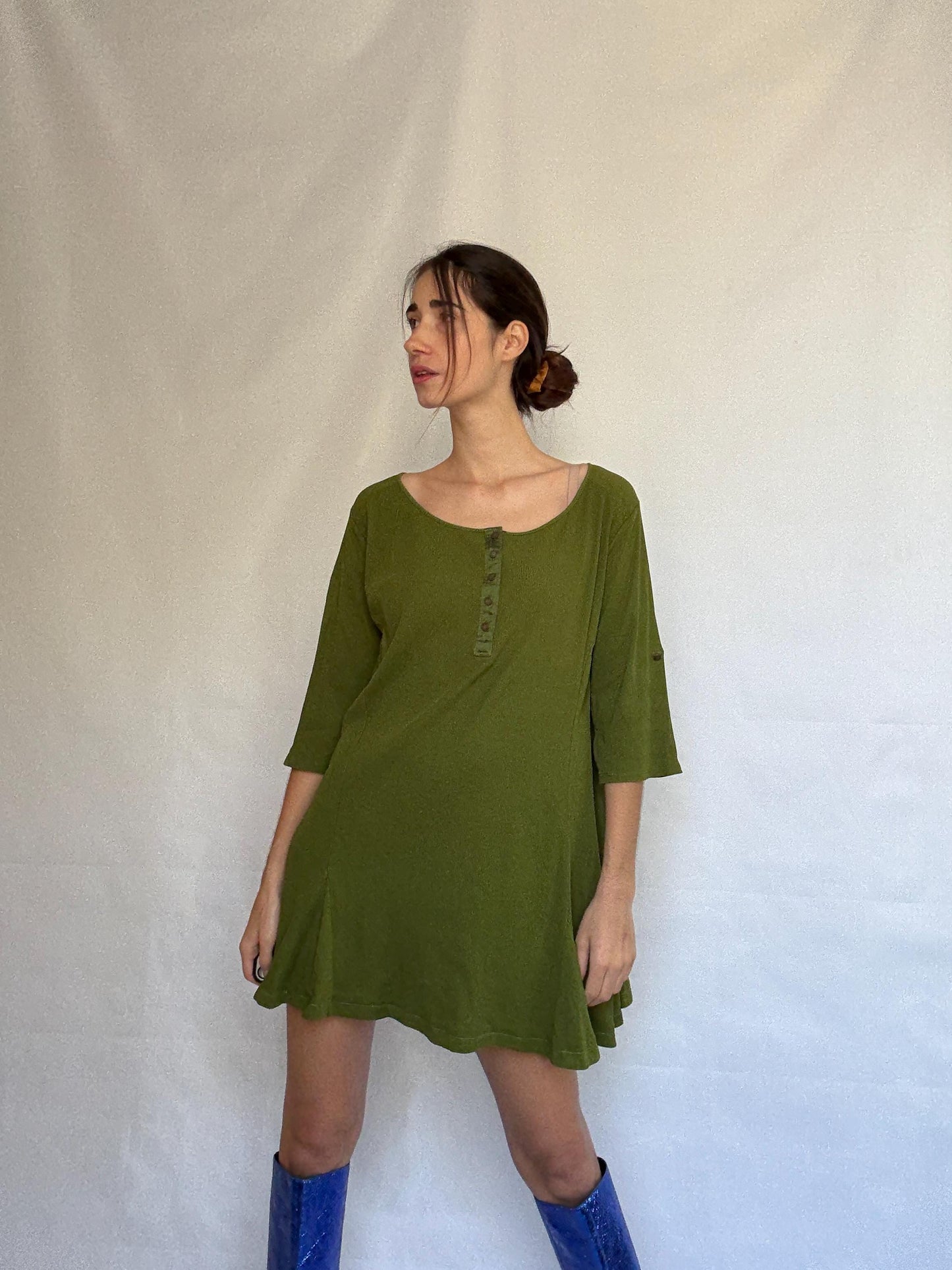 Olive Cotton Scoop Neck Dress — additional view 7