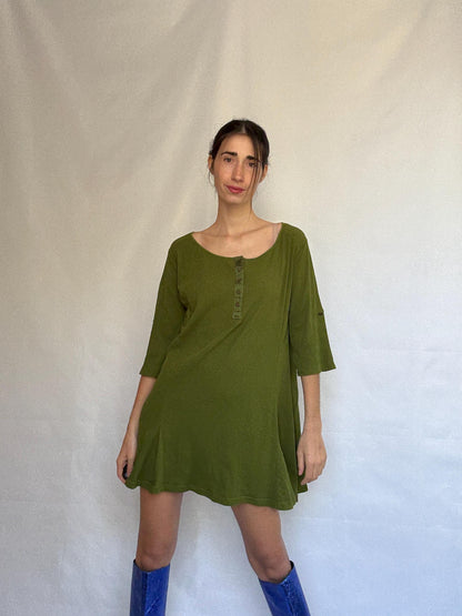 Olive Cotton Scoop Neck Dress — additional view 8