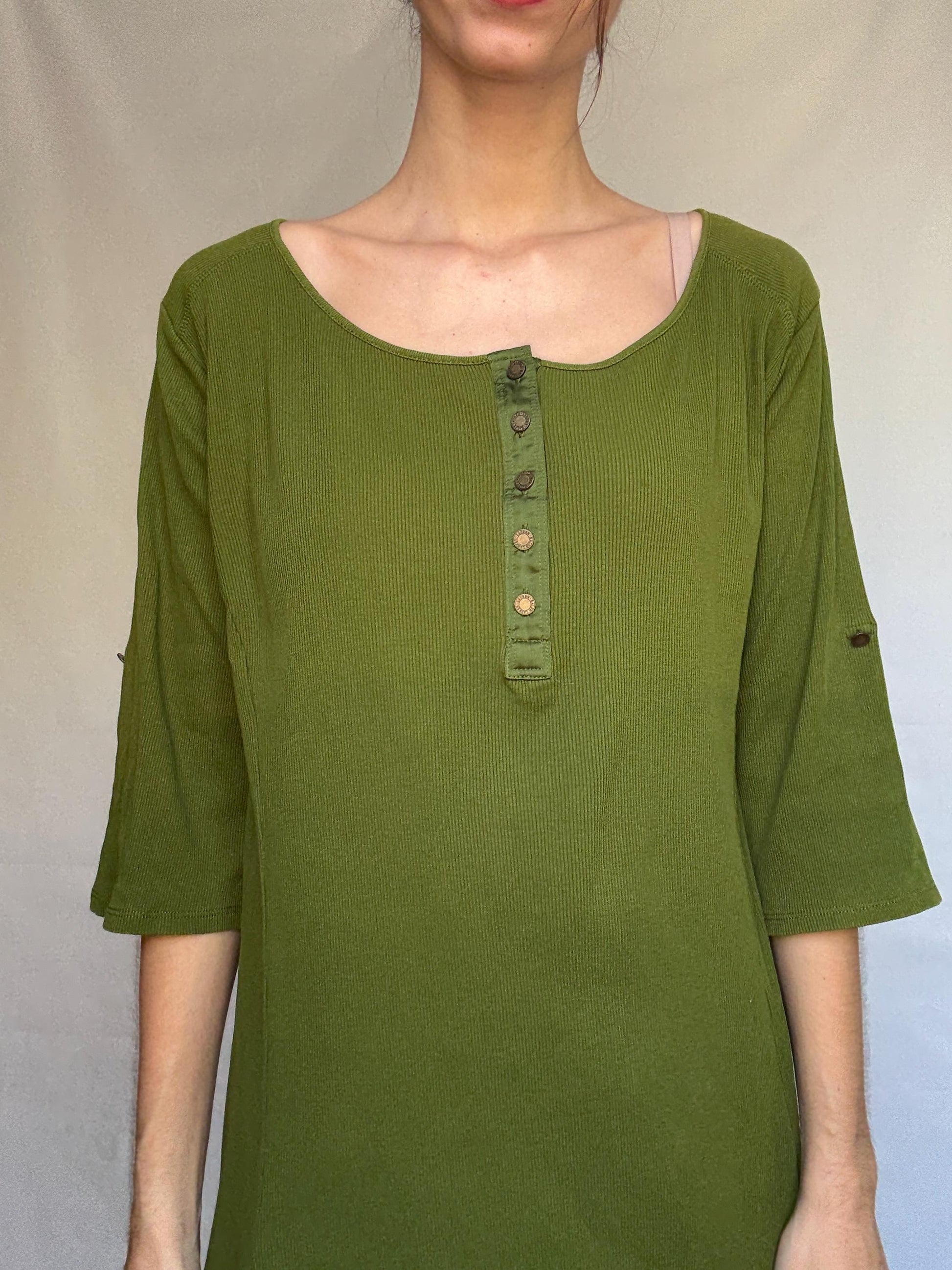 Olive Cotton Scoop Neck Dress — additional view 10