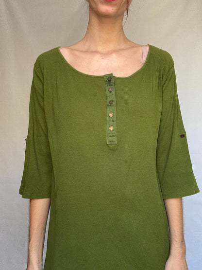 Olive Cotton Scoop Neck Dress — additional view 10