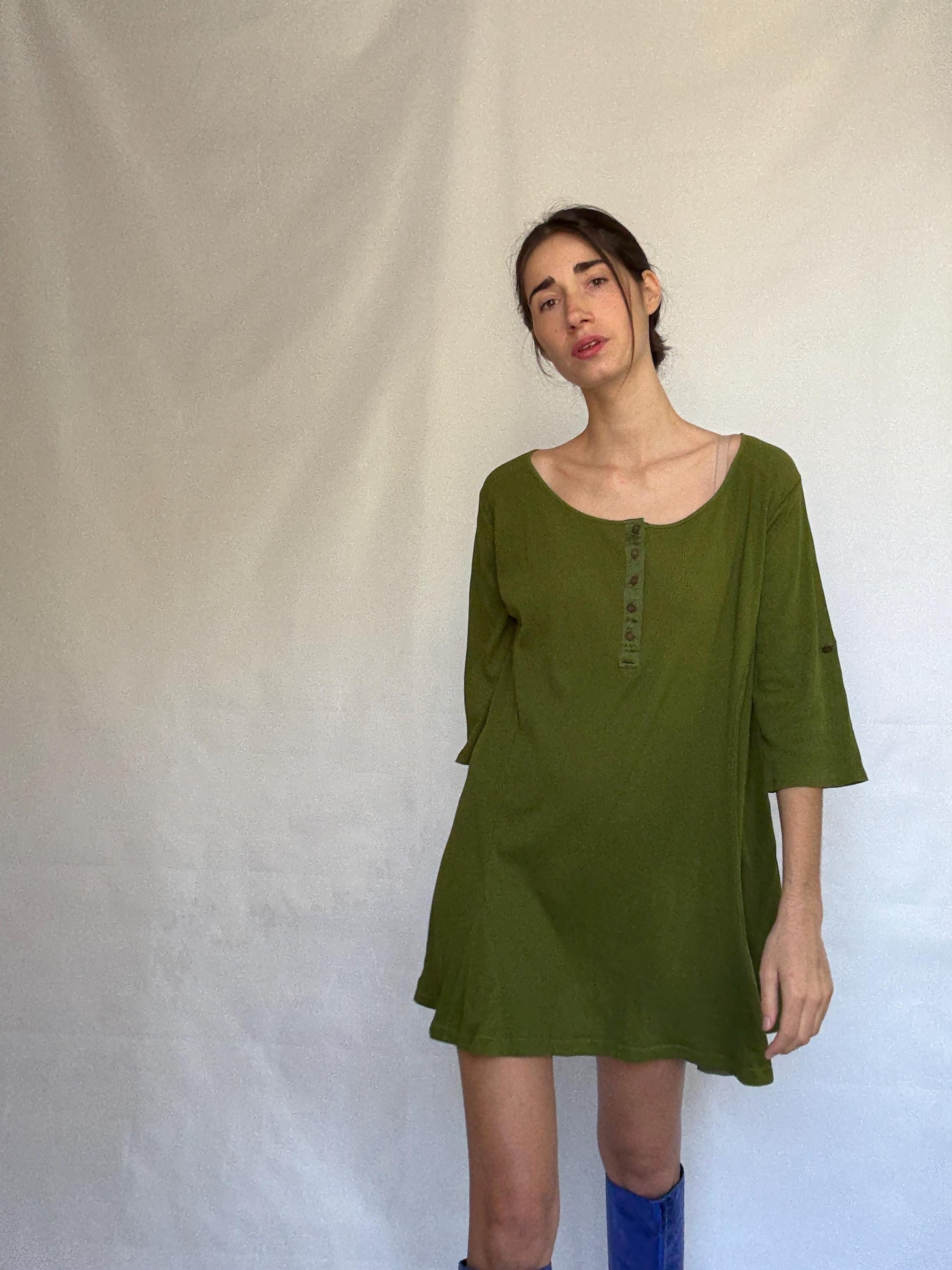 Olive Cotton Scoop Neck Dress — additional view 9