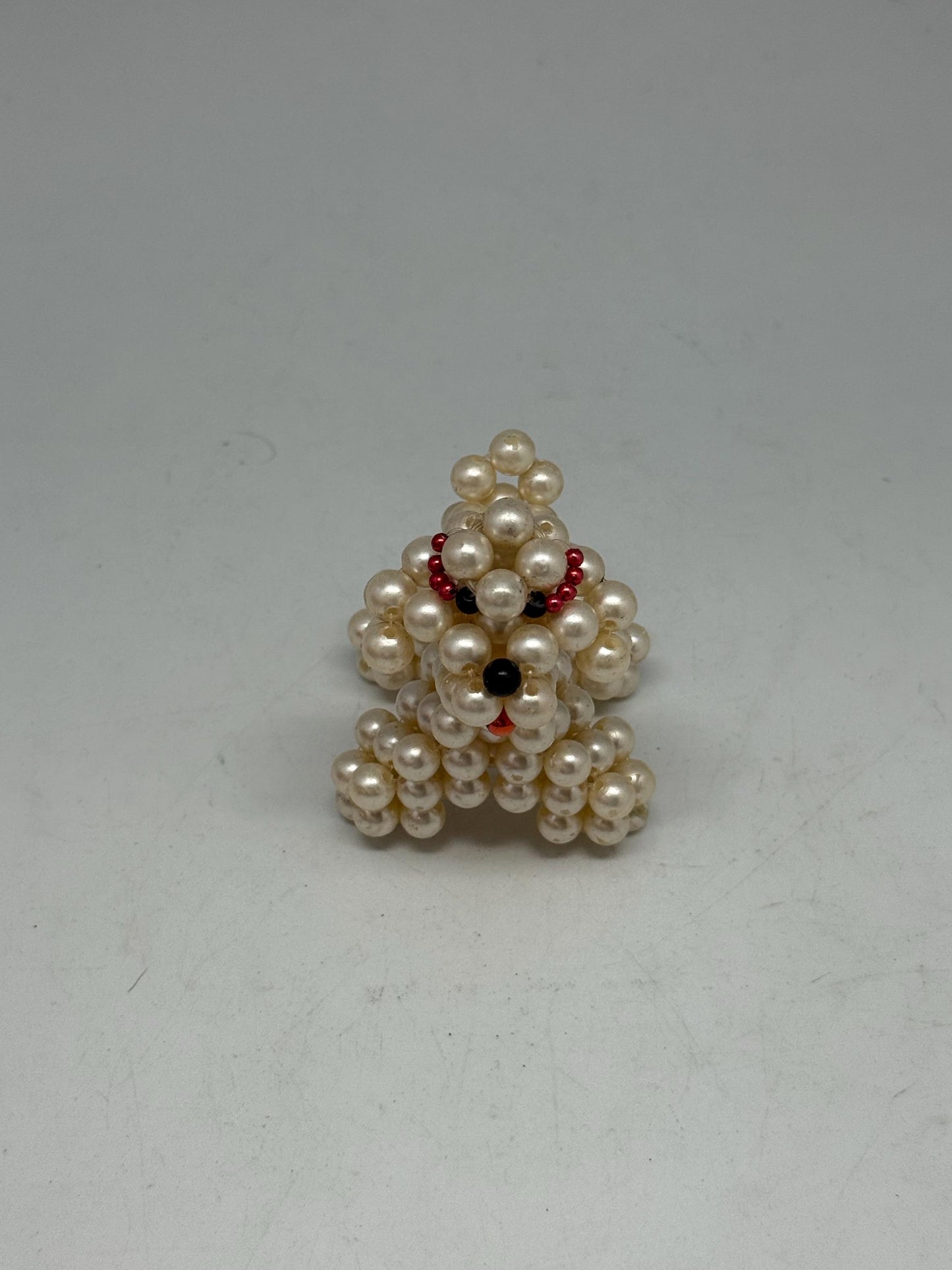Hand Beaded Pearl Dog Sculpture — back view