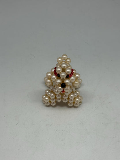 Hand Beaded Pearl Dog Sculpture — back view