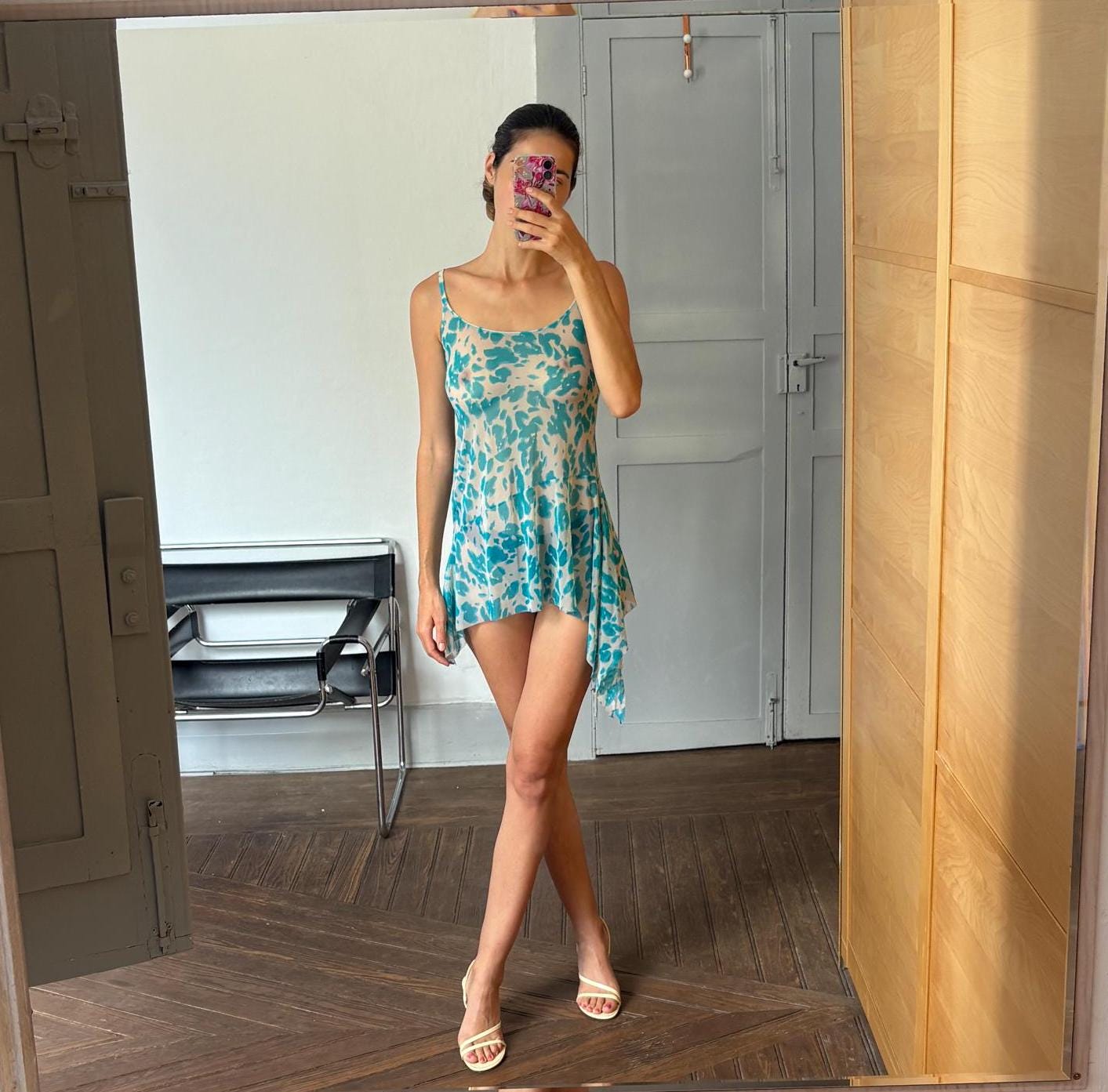 Y2K sexy Vintage blue sheer lingerie dress, See through net bikini dress, Photoshoot clothing, Playful lingerie