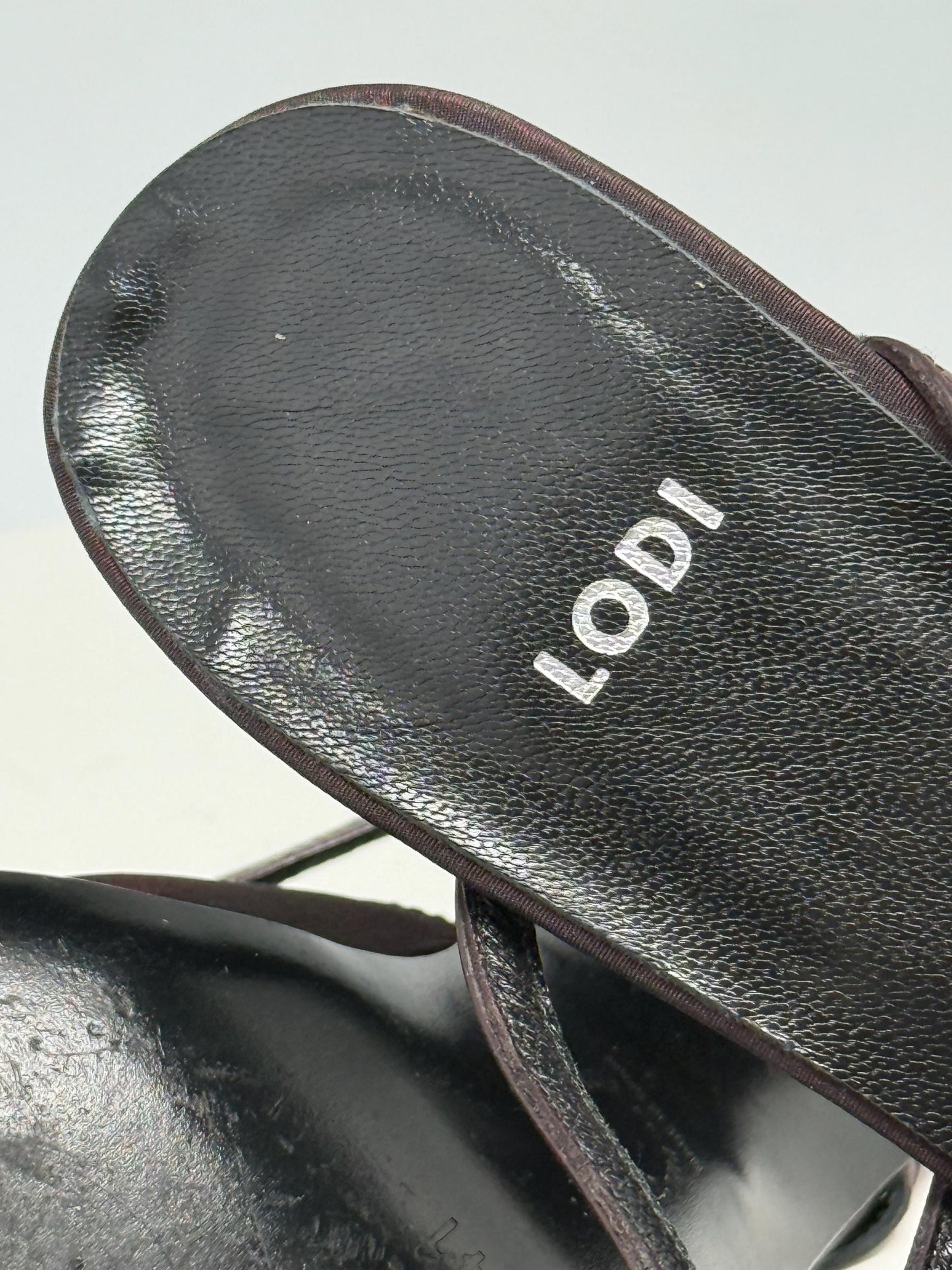 Lodi dark burgundy leather heels, pointed toe, glossy finish, minimalist strap detail, elegant chic, US 11, EU 41, evening wear