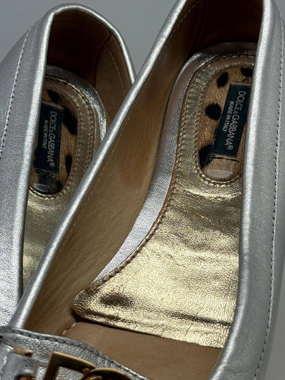 Dolce & Gabbana Silver Leather Loafers — additional view 7