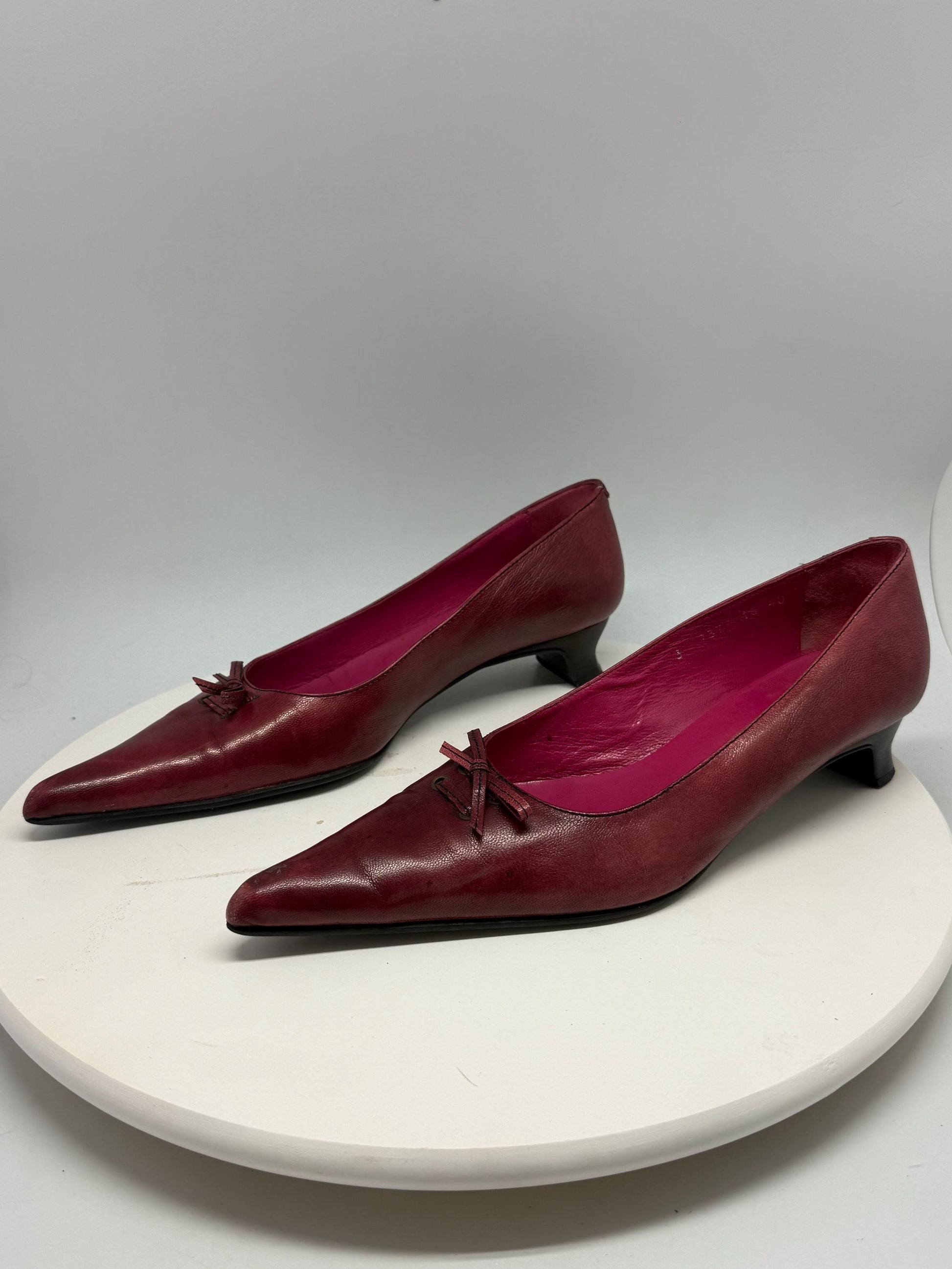 Burgundy Genuine Leather Pointed Toe Heels