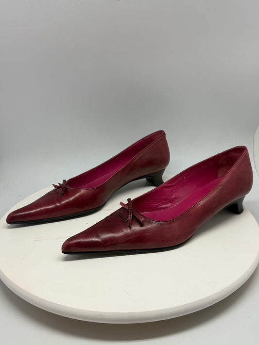 Burgundy Genuine Leather Pointed Toe Heels