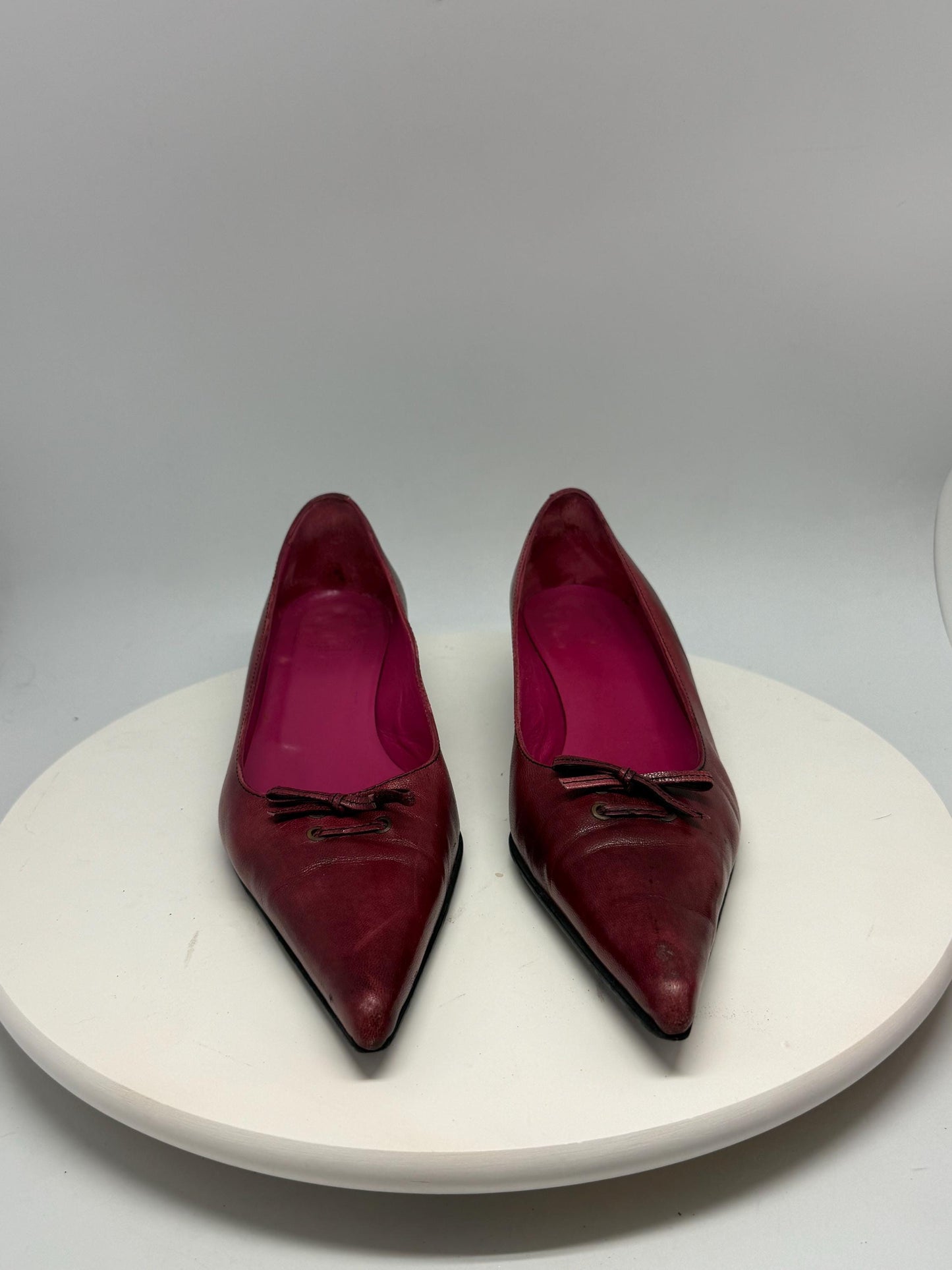 Burgundy Genuine Leather Pointed Toe Heels — back view