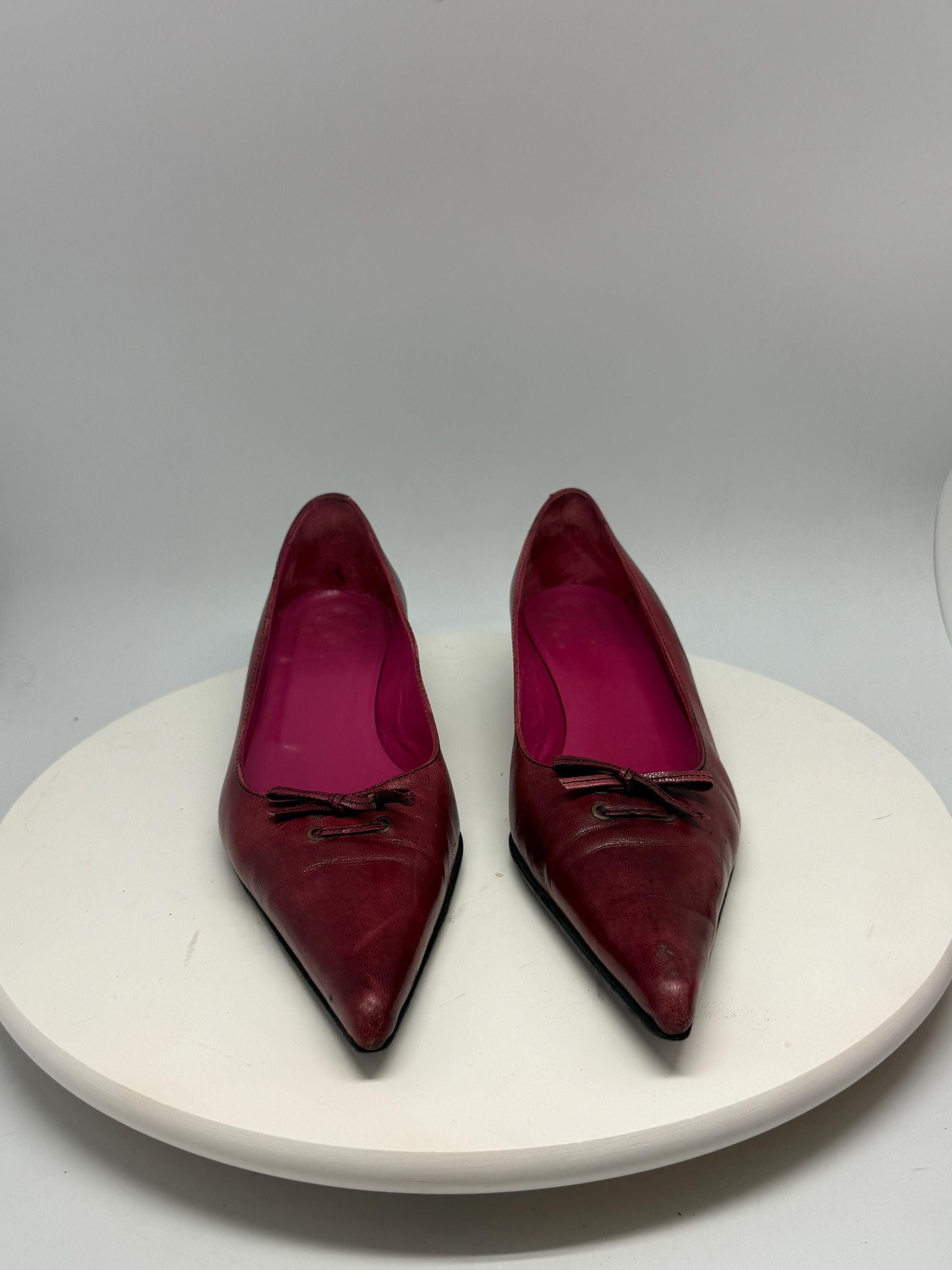 Burgundy Genuine Leather Pointed Toe Heels — back view