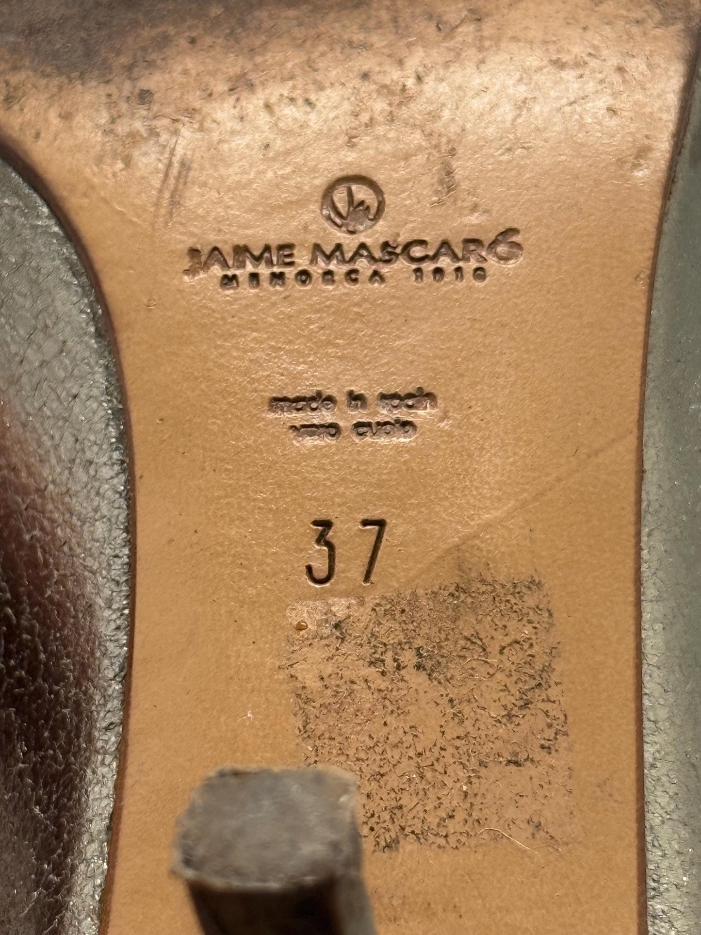 Vintage Jaime Mascaró metallic gold peep, toe heels, genuine leather, made in spain, moderate heel, Carolyn bessette, kennedy, US 6, EU 37