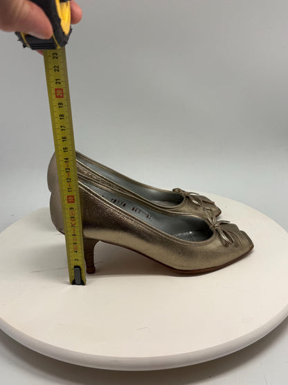 Vintage Metallic Gold Peep Toe Heels — additional view 6