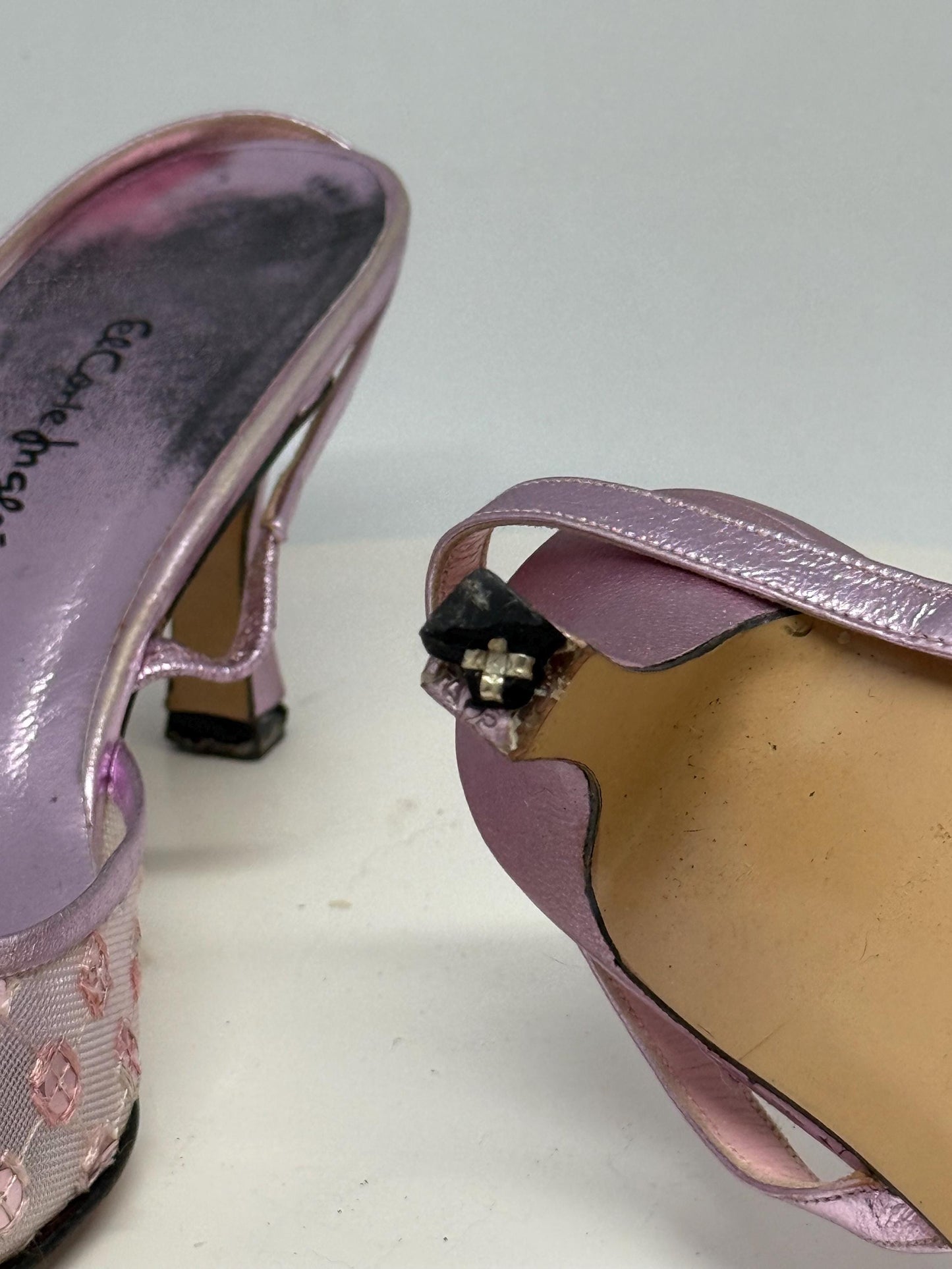 Vintage Rosanna lavender slingback heels, genuine leather, pointed toe, embroidered mesh, romantic feminine, EU 41, evening attire