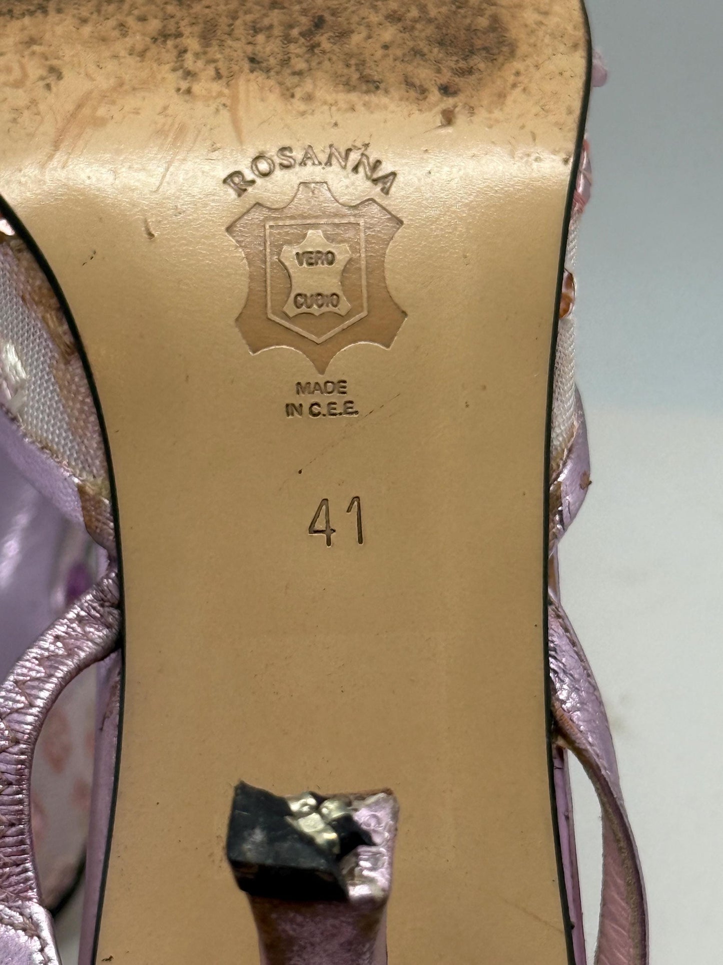 Vintage Rosanna lavender slingback heels, genuine leather, pointed toe, embroidered mesh, romantic feminine, EU 41, evening attire