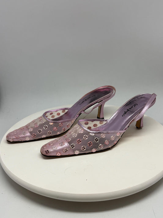 Vintage Rosanna lavender slingback heels, genuine leather, pointed toe, embroidered mesh, romantic feminine, EU 41, evening attire