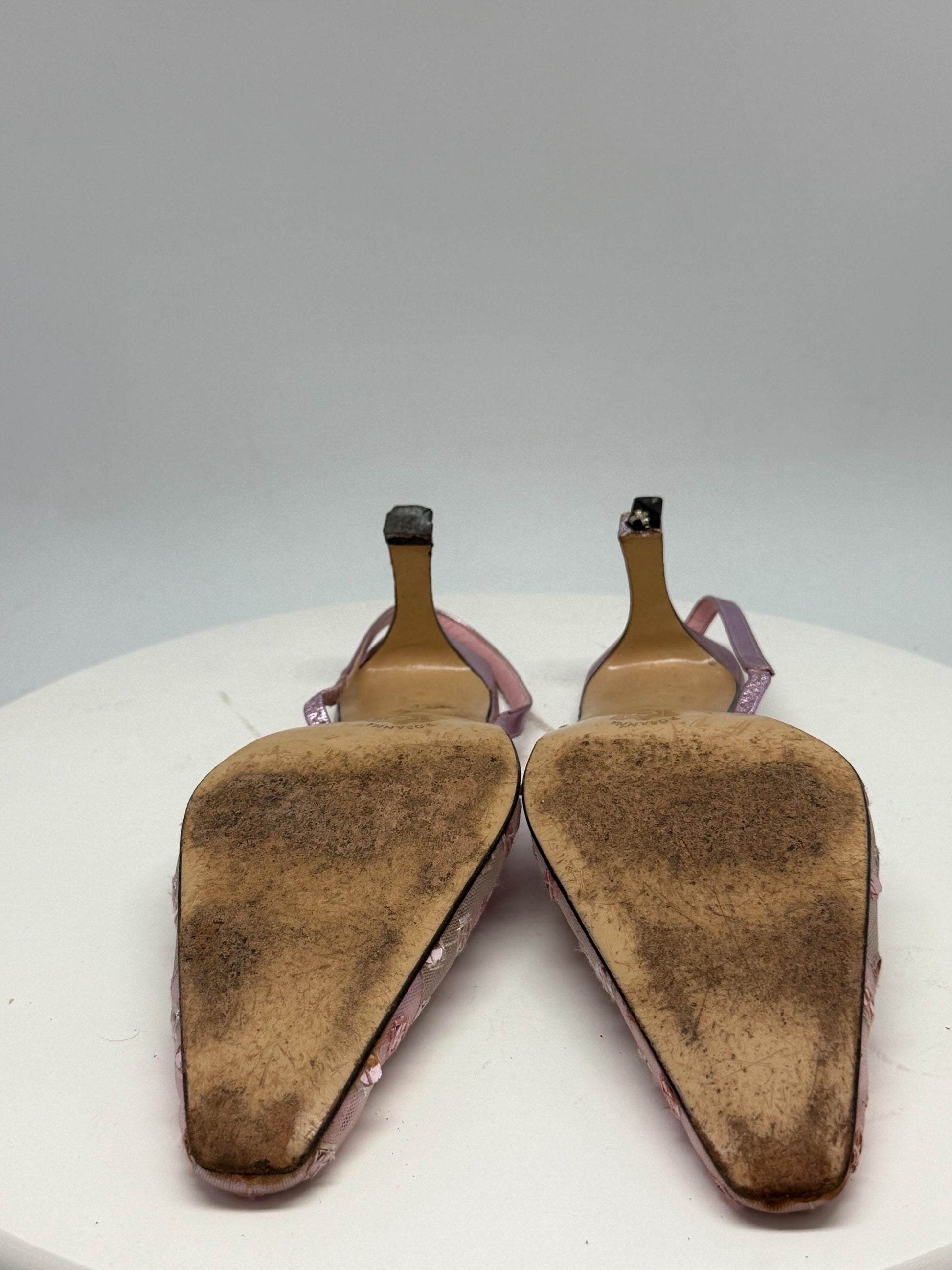 Vintage Rosanna lavender slingback heels, genuine leather, pointed toe, embroidered mesh, romantic feminine, EU 41, evening attire