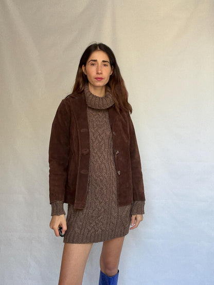 Vintage Brown Leather Fitted Jacket