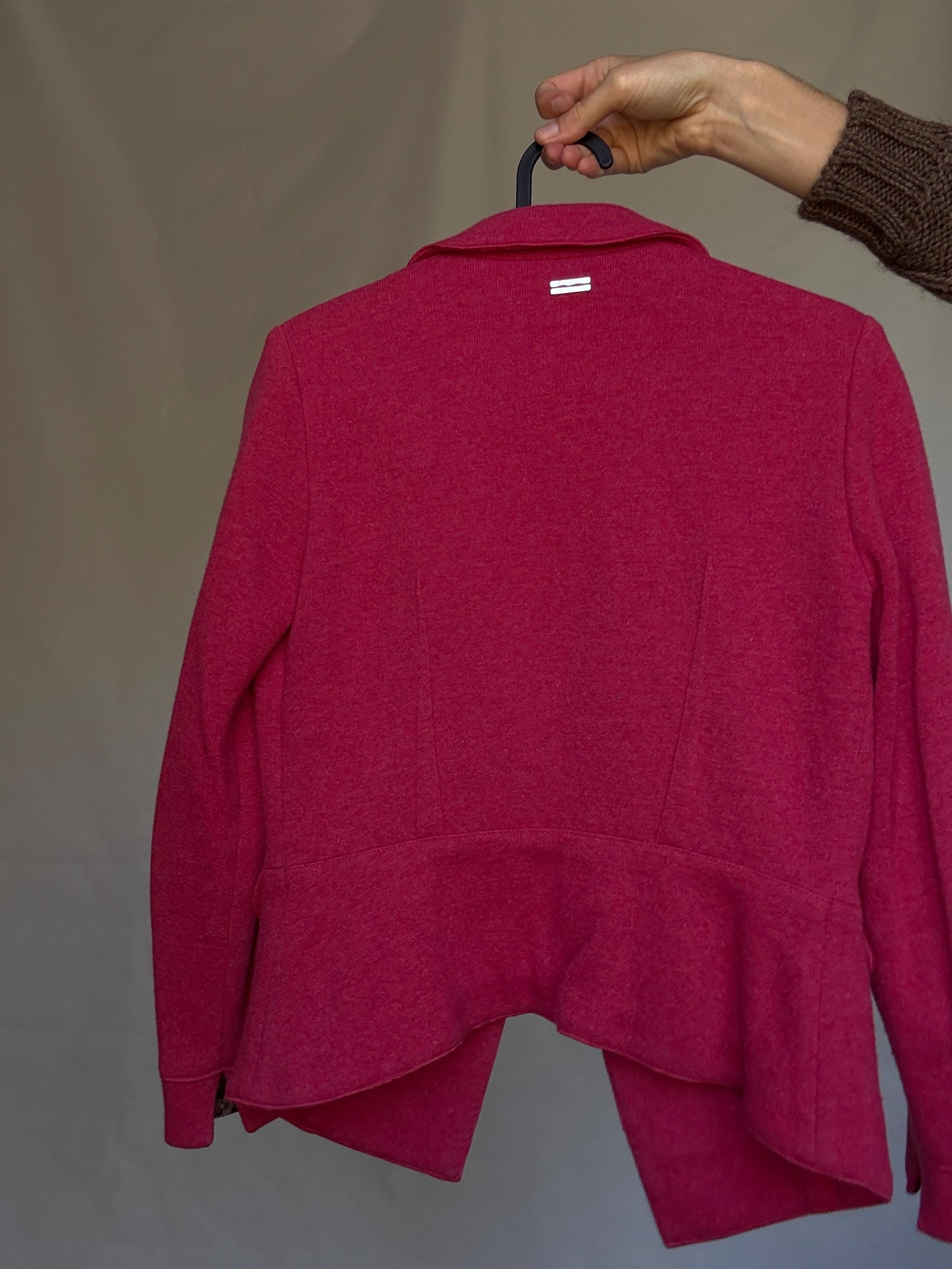 Marella pink blazer, cotton and wool blend, tailored fit, notched lapel, flap pockets, minimalist chic, US XS