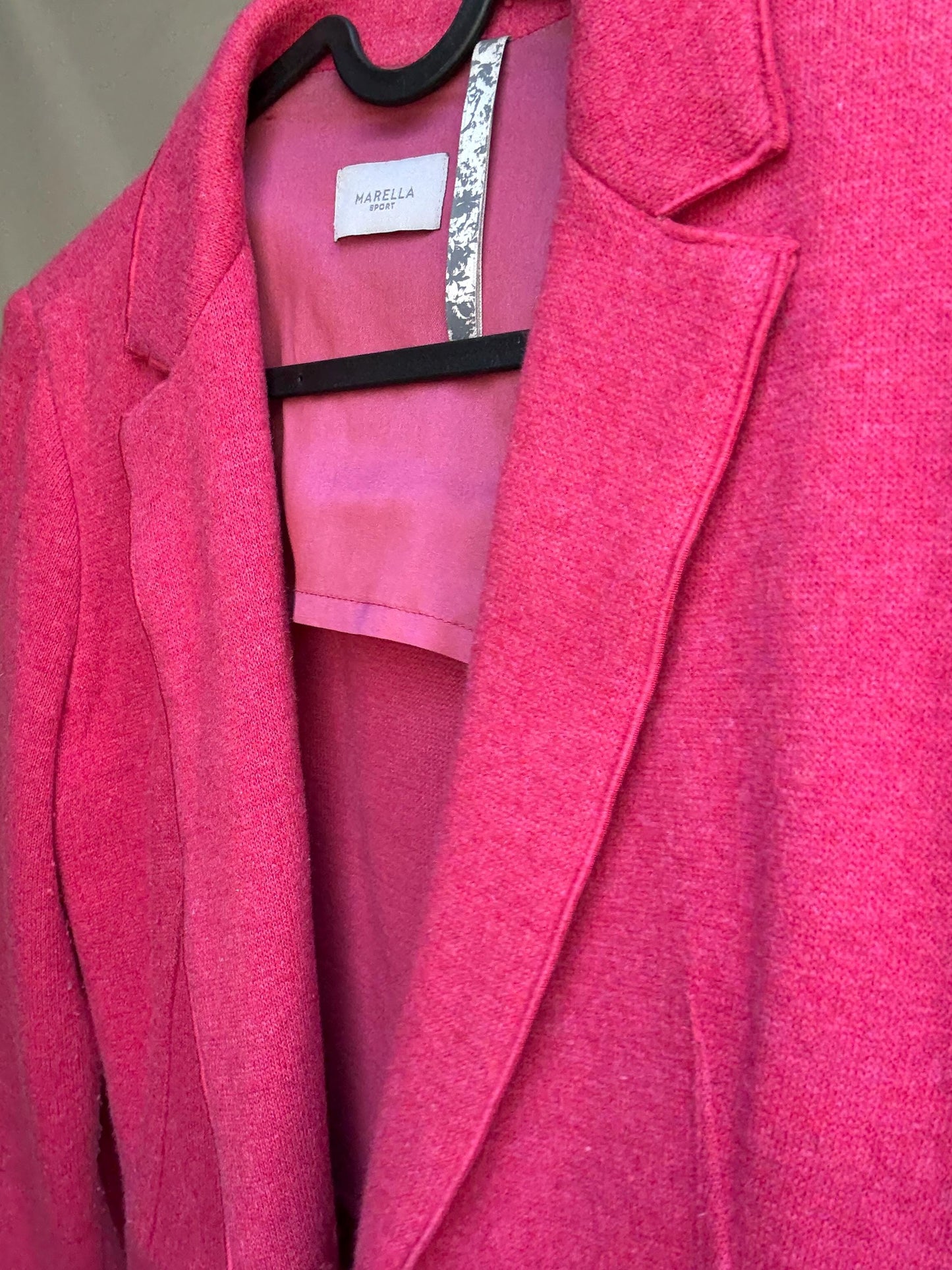 Marella pink blazer, cotton and wool blend, tailored fit, notched lapel, flap pockets, minimalist chic, US XS