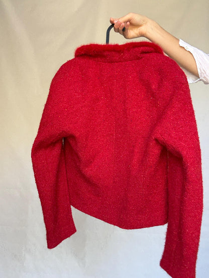 Vintage Red Bouclé Jacket Blazer — additional view 17
