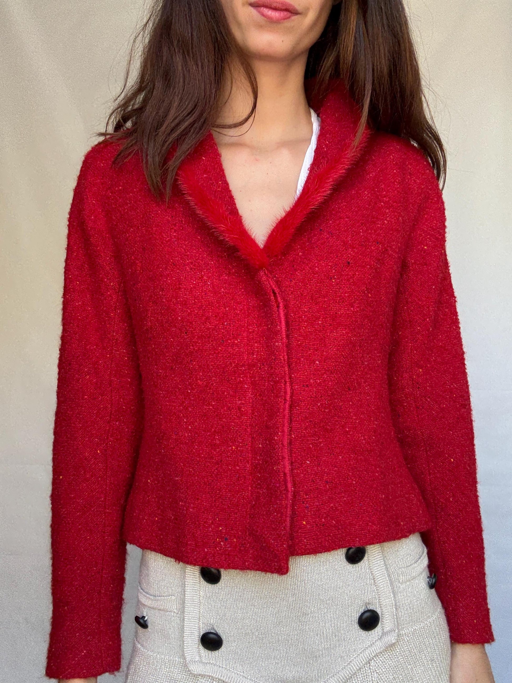 Vintage Red Bouclé Jacket Blazer — additional view 13