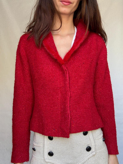 Vintage Red Bouclé Jacket Blazer — additional view 13