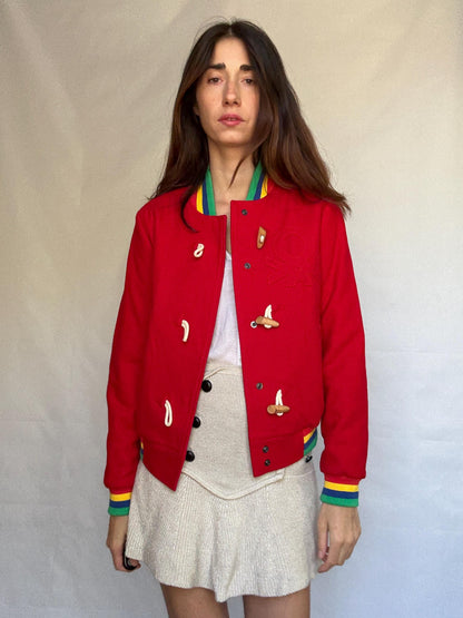 Retro 80s Red Cotton Jacket — fabric close-up
