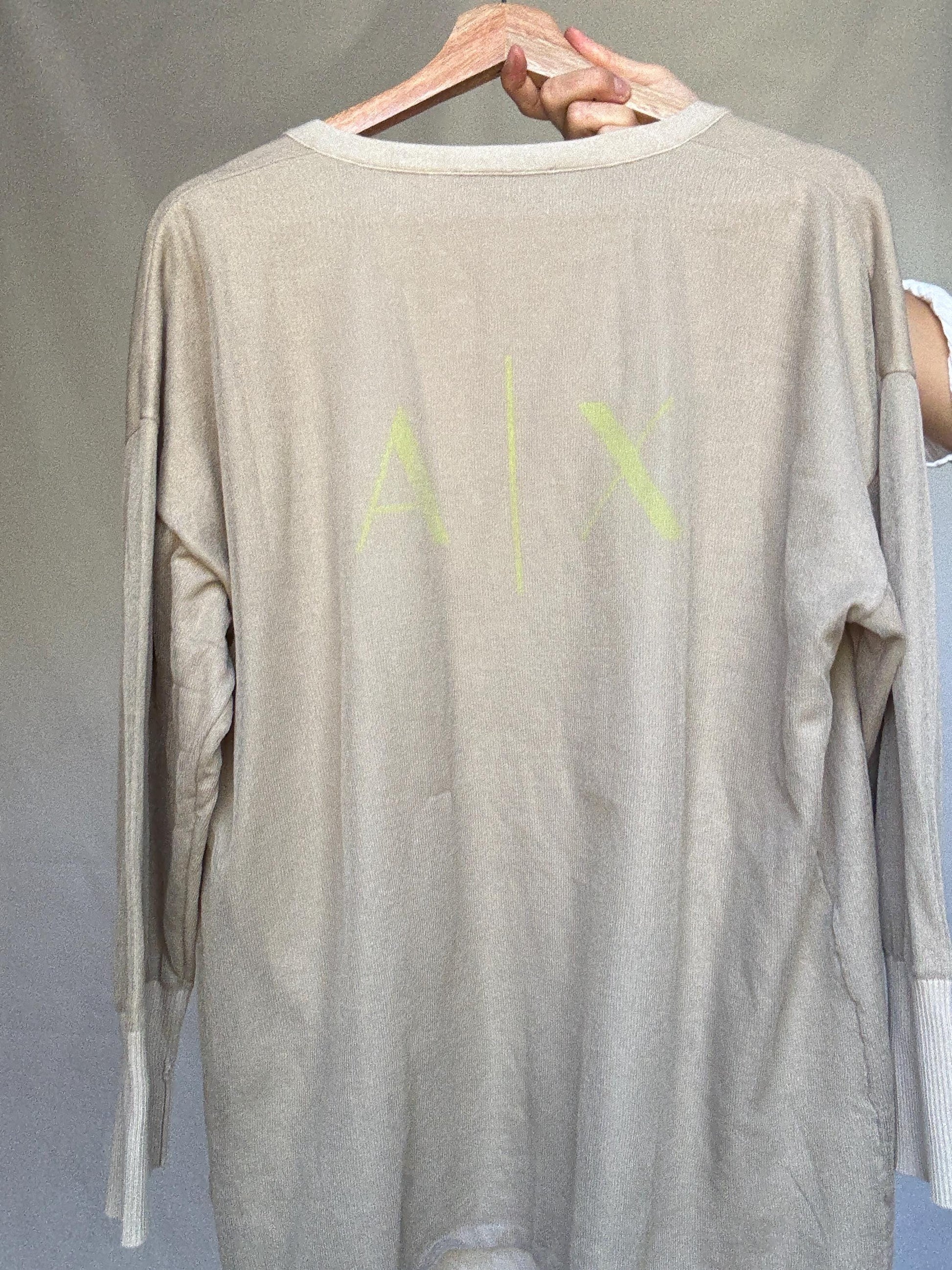 Armani Exchange beige cardigan, 100% cotton, open, front style, ribbed cuffs and hem, minimalist Sofia Richie Grainge style, US XL