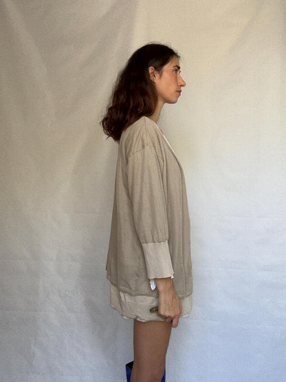 Beige Cotton Cardigan with Ribbed Detailing — additional view 8