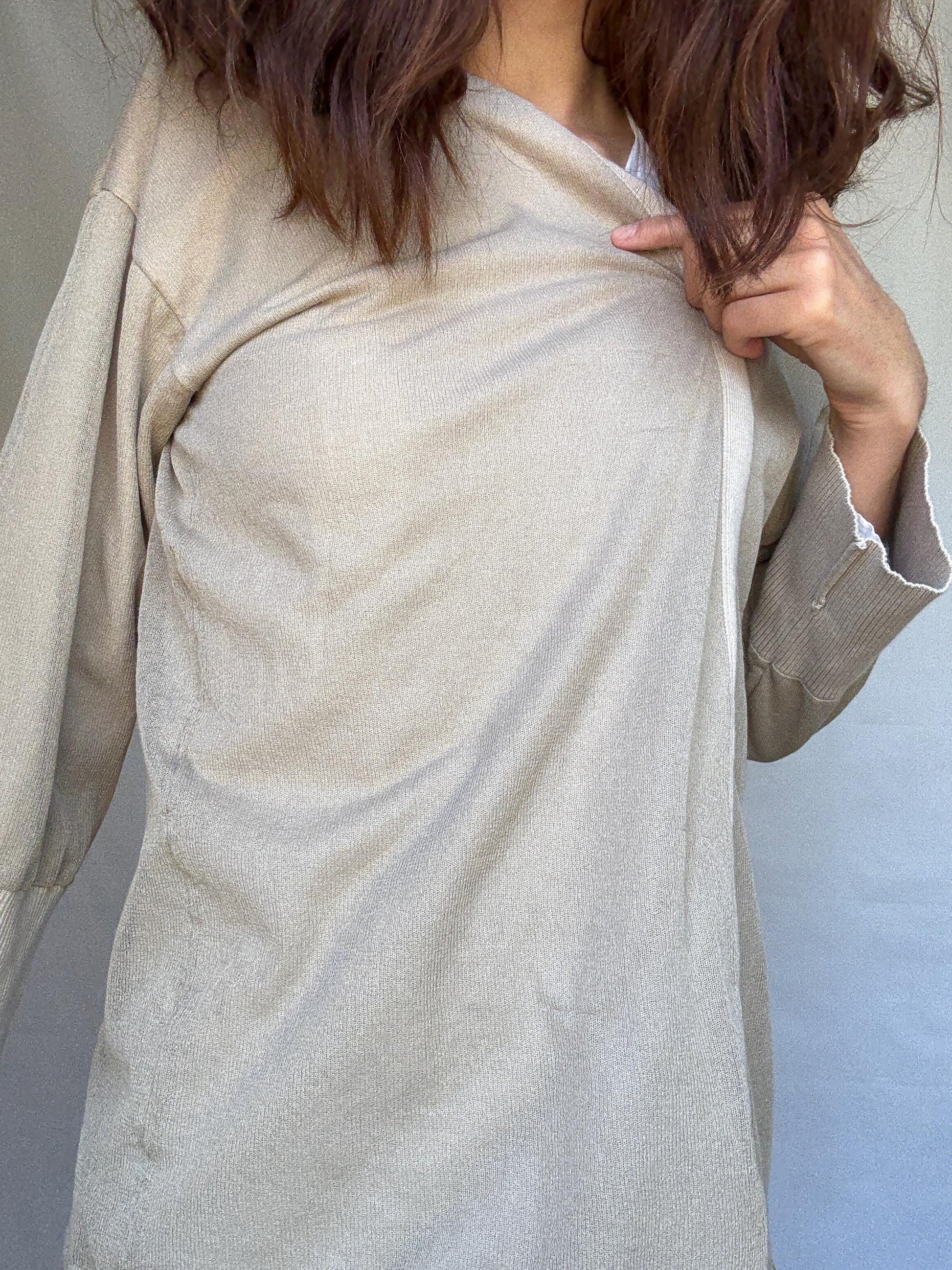 Armani Exchange beige cardigan, 100% cotton, open, front style, ribbed cuffs and hem, minimalist Sofia Richie Grainge style, US XL