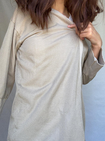 Beige Cotton Cardigan with Ribbed Detailing — additional view 12