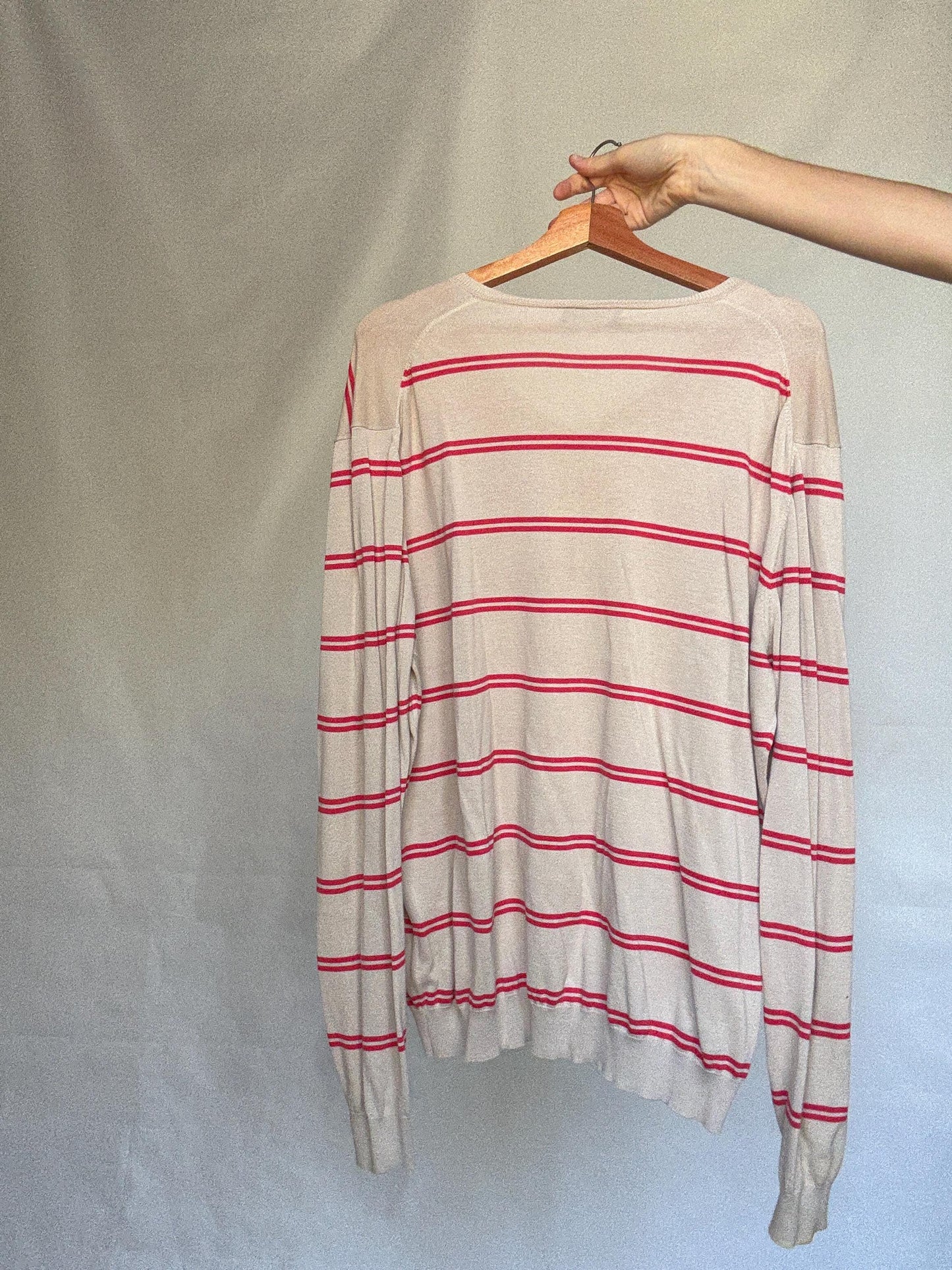 Massimo Dutti beige striped jumper, 100% extra fine cotton, ribbed cuffs and hem, minimalist Ashley Olsen vibe, US XL, casual streetwear