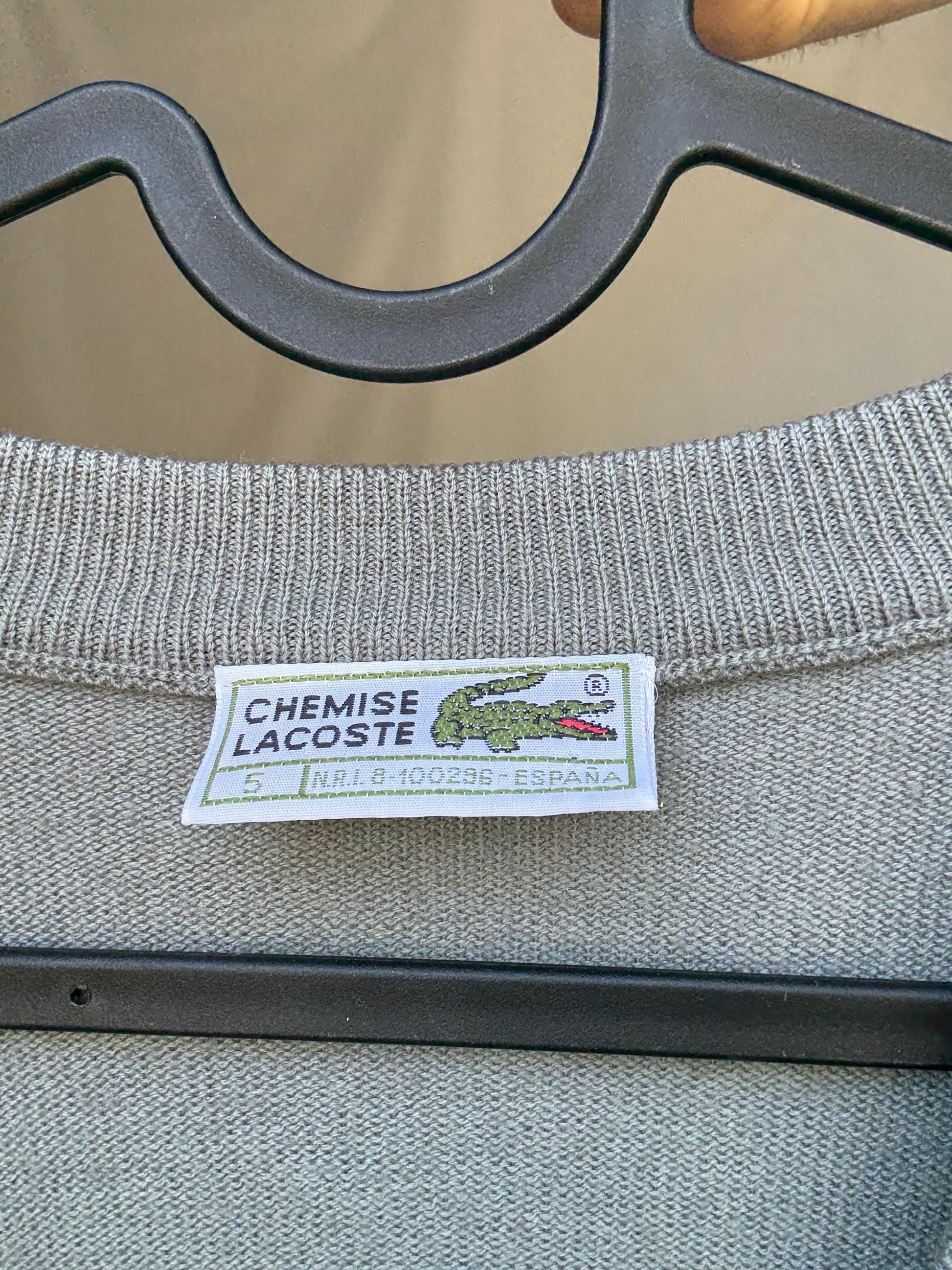 Vintage Lacoste gray cardigan, wool blend, v neck button front, ribbed cuffs, vintage casual vibe, US XL, versatile layering