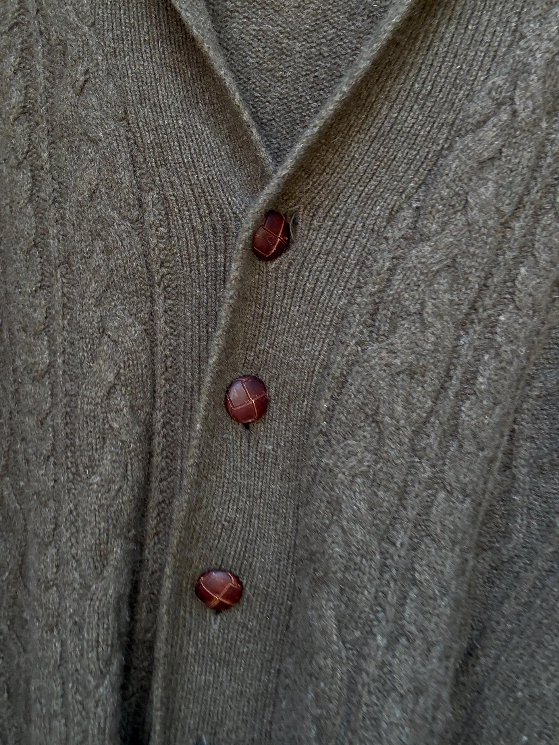 Vintage olive green cable knit Emidio Tucci sweater, wool blend, shawl collar, vintage old, money, US XL, cozy versatile wear