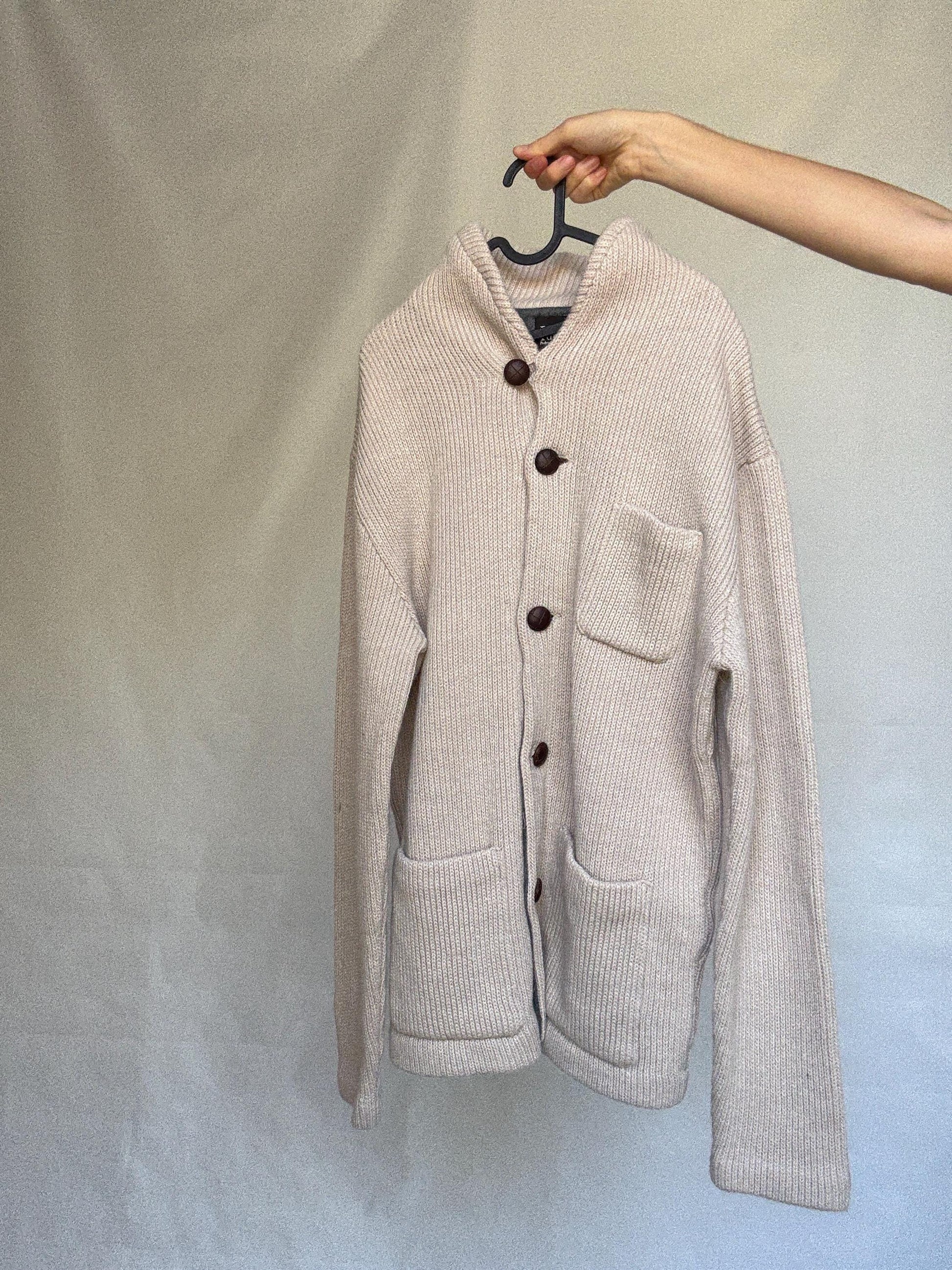 Beige Wool Blend Knitted Jacket with High Collar — additional view 10