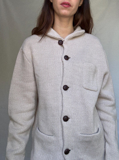 Beige Wool Blend Knitted Jacket with High Collar — additional view 5