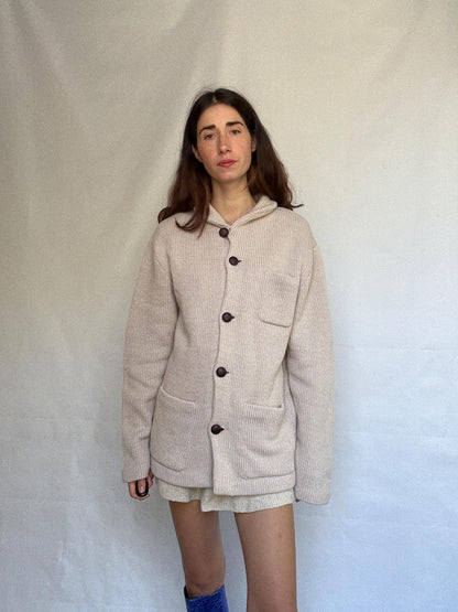 Beige Wool Blend Knitted Jacket with High Collar — additional view 9