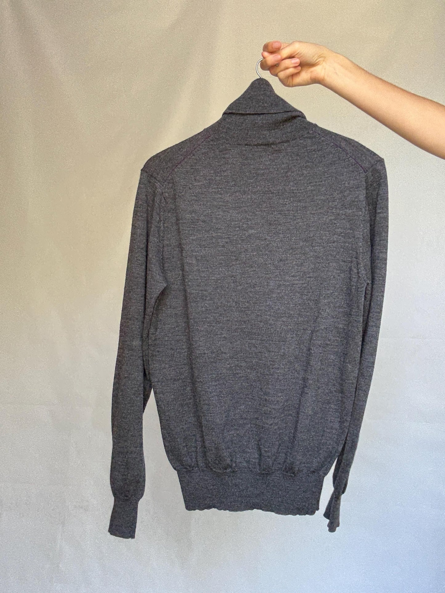 Purificación García charcoal turtleneck sweater, classic fit, ribbed cuffs and hem, minimalist chic, US M, office essential