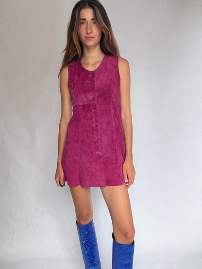 Vintage Magenta Suede Mini Dress