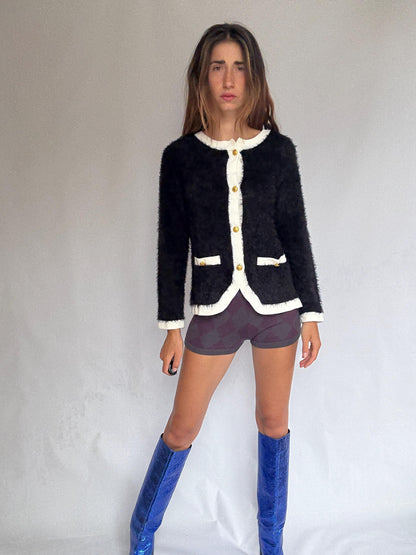 Vintage-Inspired Black and White Cardigan