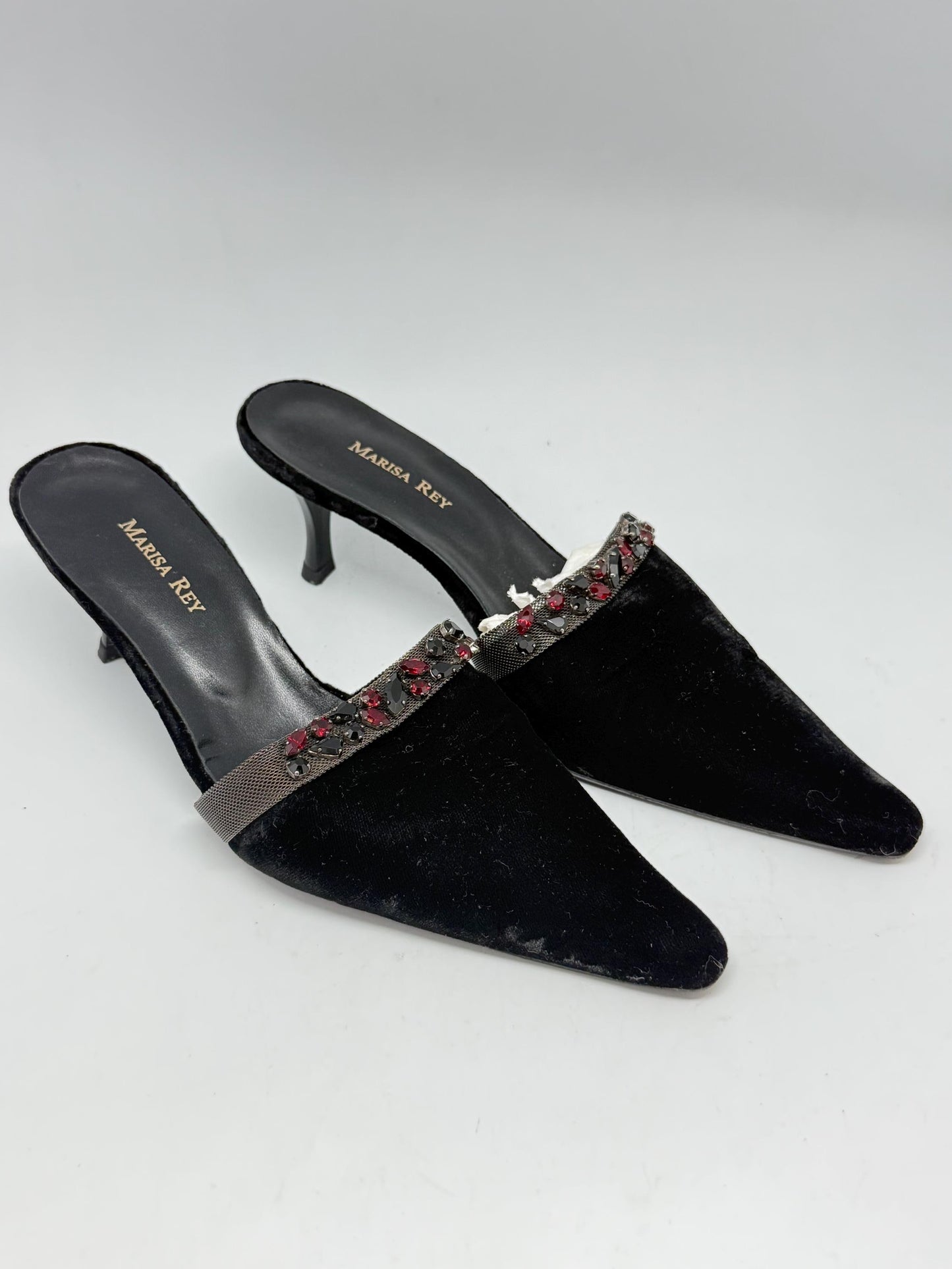 Black Velvet Mules With Stone Embellishment