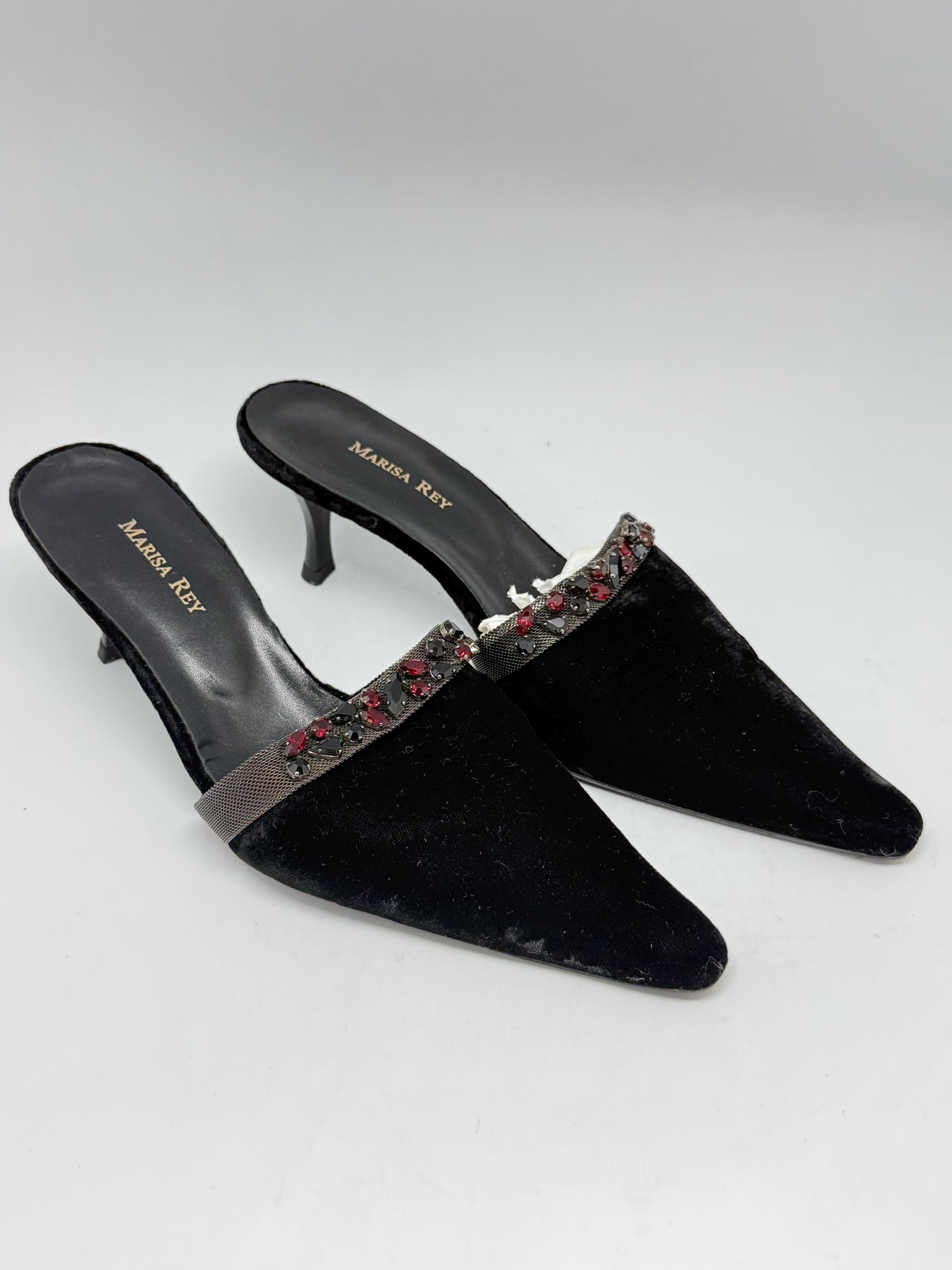 Black Velvet Mules With Stone Embellishment