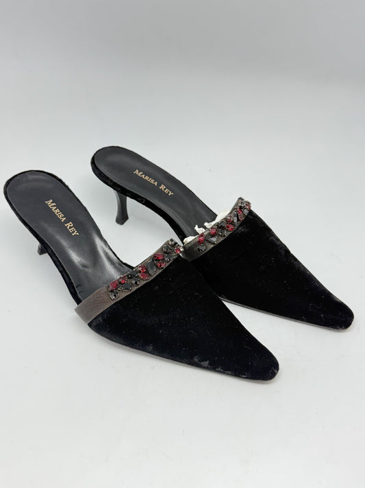 Black Velvet Mules With Stone Embellishment