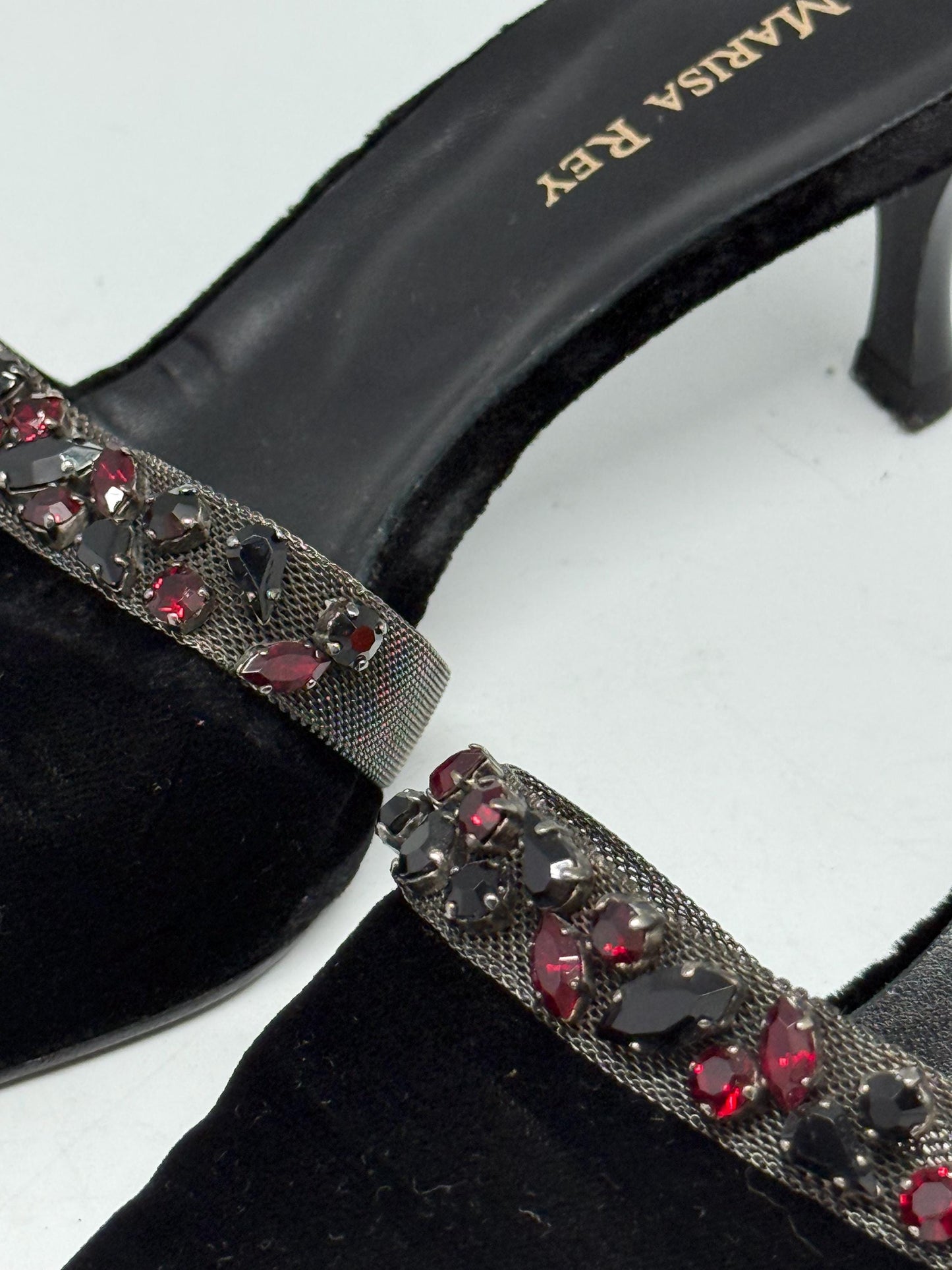 Black Velvet Mules With Stone Embellishment — detail
