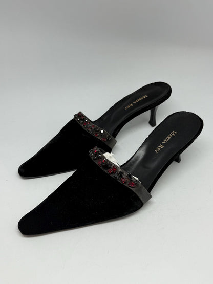 Black Velvet Mules With Stone Embellishment — back view