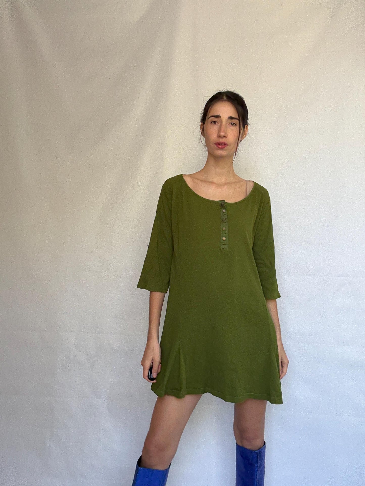 Olive Cotton Scoop Neck Dress — additional view 5