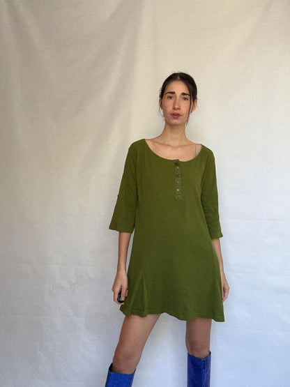 Olive Cotton Scoop Neck Dress — additional view 5