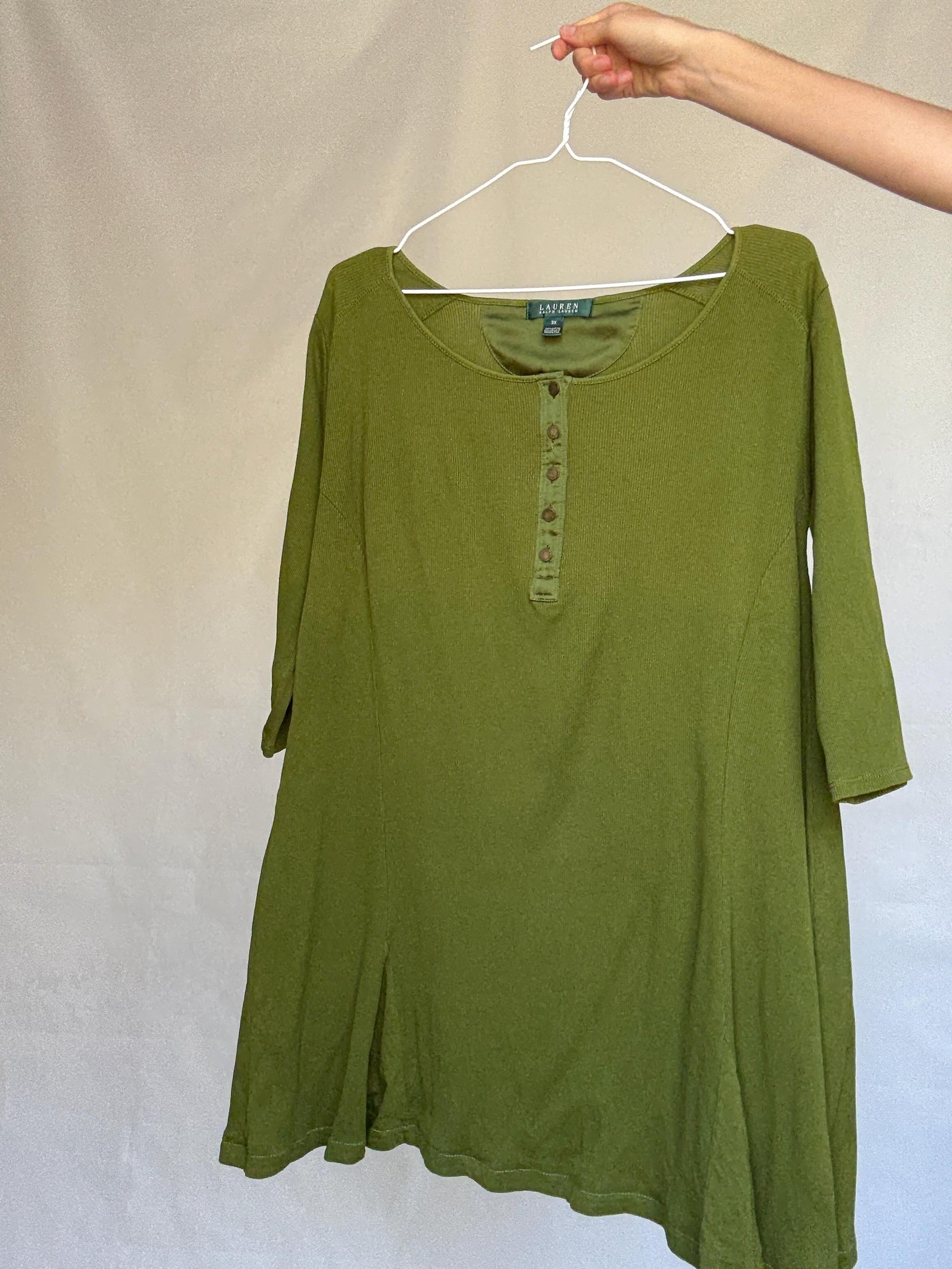 Olive Cotton Scoop Neck Dress — additional view 11
