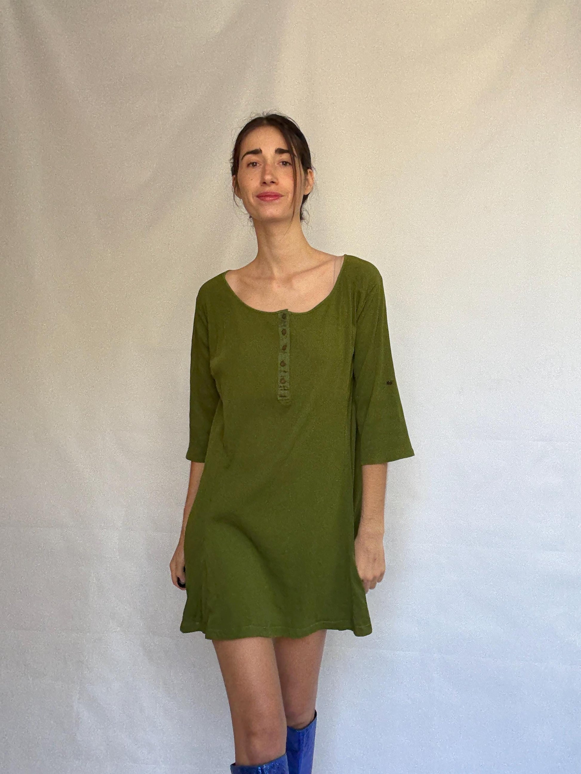 Olive Cotton Scoop Neck Dress — additional view 6